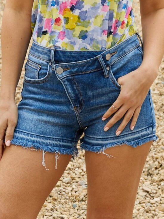 Risen Pants - NWT RISEN Maya Full Size Mid Rise Asymmetrical Shorts